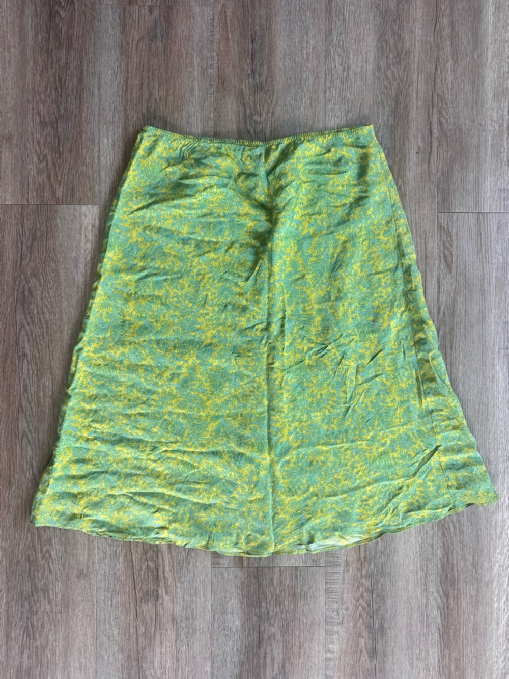 100% Silk - GAP Green and Yellow Floral Skirt - size Medium